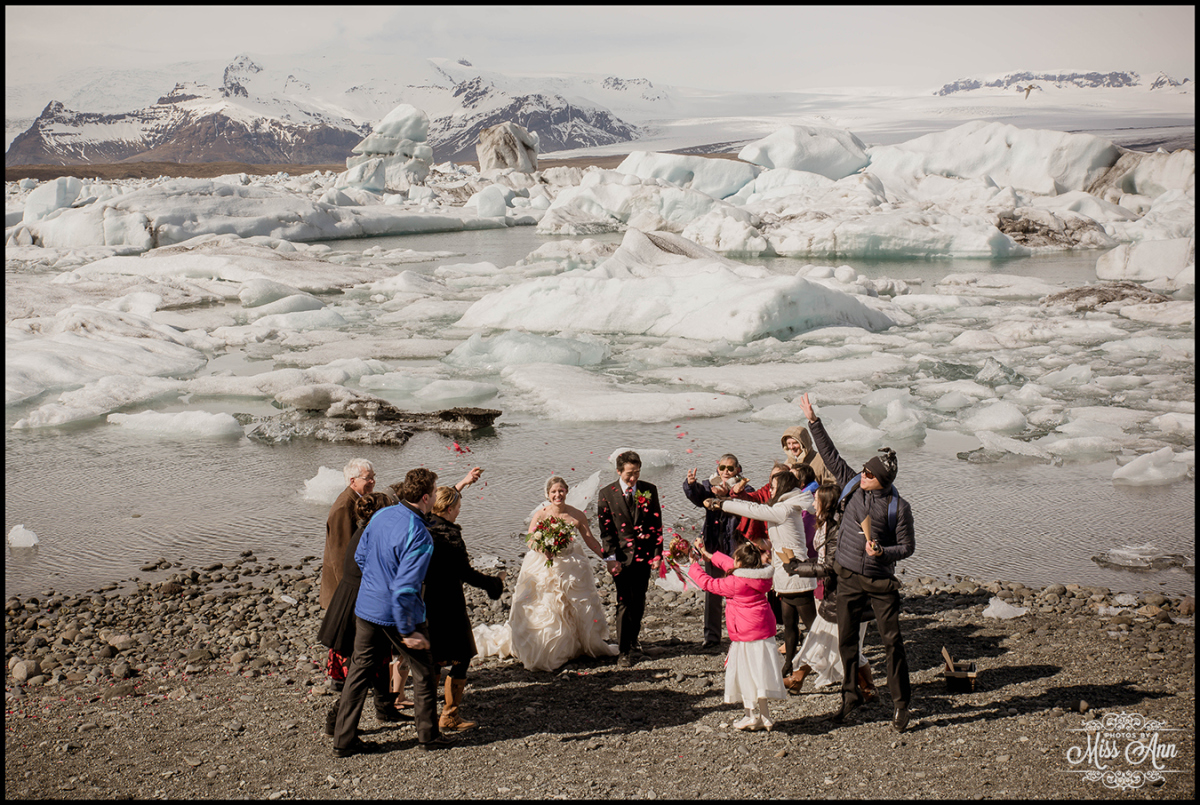 Iceland Glacier Lagoon Wedding with Rose Petals